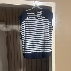 Anne Klein Navy and White Striped Blouse